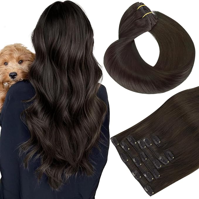 HOTBANANA Human Hair Clip in Hair Extensions, #2 Dark Brown 110g Clip in Hair Extensions Real Human Hair Straight Remy 14 Inch 7pcs
