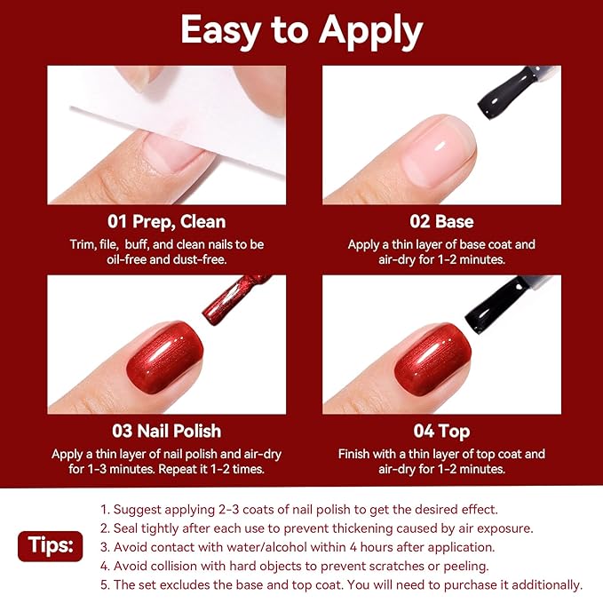 Red Nail Polish Set, Christmas Stocking Stuffers, 6 Colors Red Cherry Dark Red Wine Nail Polish Kit, Opaque,Hema-free Quick Dry, Non Gel, Home DIY Nails Art Gift for Women Girls