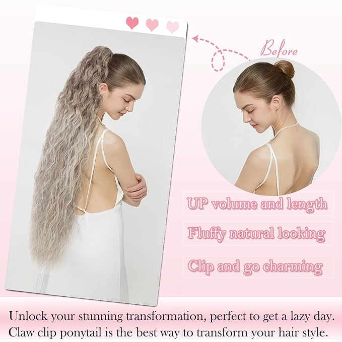 ENBEAUTIFUL 30" Claw Clip Ponytail Extension Long Wavy Ponytail Extension Synthetic Pony Tails Hair Extensions Clip in Synthetic Hair pieces for Women