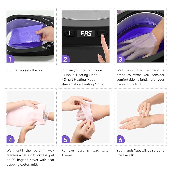 Intelligent Paraffin Wax Machine for Hands & Feet -3000ml Pro Wax Warmer with Full-Automatic, Safe & Easy Use| 6 Pcs Wax Included | Spa-Grade Bath for Home & Salon