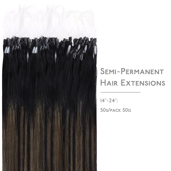 WENNALIFE Microlink Hair Extensions Human Hair, 50g 50s 22 Inch Balayage Natural Black to Chestnut Brown Remy Micro Bead Hair Extensions Real Human Hair Loop Ring Hair Straight Microlinks