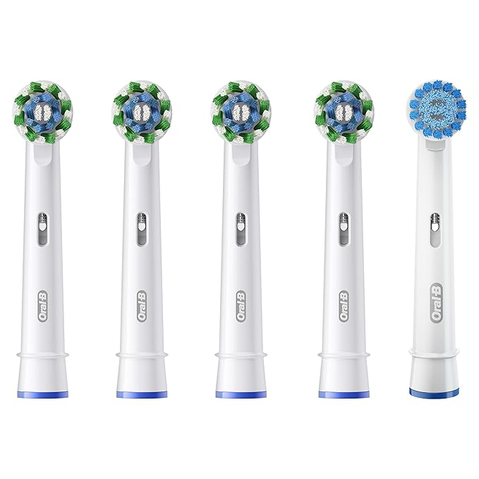 Oral-B CrossAction Electric Toothbrush Replacement Brush Heads, Black, 4 Count + 1 Sensitive White