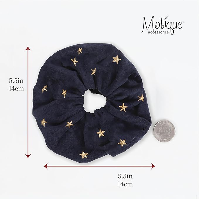 Large Suede Scrunchie with Hearts and Stars (Navy Stars)