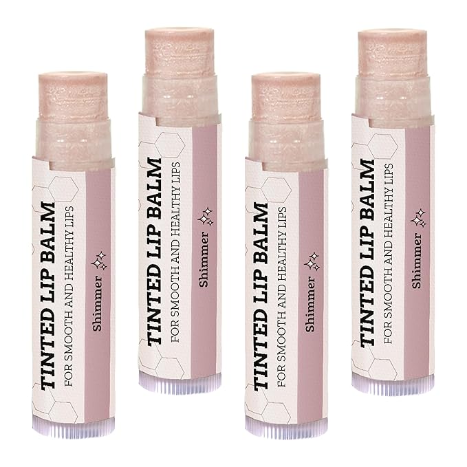 Earth's Daughter Tinted Lip Balm Shimmer Stocking Stuffers 4 Pack, Beeswax, Coconut Oil, Cocoa Butter, Vitamin E, Moisturize and Beautify, Paraben Free
