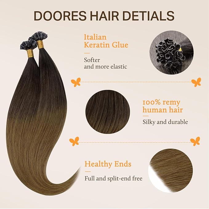 Doores U Tip Hair Extensions Human Hair, Chocolate Dip Color Melt 24 Inch 50g/50s, Real Human Hair Extensions, Keratin Tip Hair Extensions Human Hair