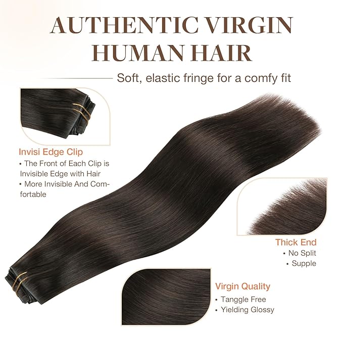 GOO GOO Invisi Edge Clip in Hair Extensions Set, 16inch 120g, 4pcs Injected Seamless PU Clip ins and 3pcs Classical PU Clip insip ins, Virgin Real Human Hair, #2A