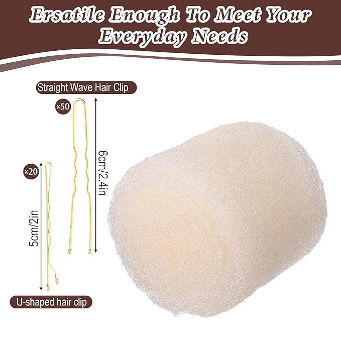 Hairs Sponge for Updo & Volumes Bump Tool, Volume Bumps Insert, Hair Filler for Thin Hairs, Hair Bumps for Volume Insert Tousle Sponge with 70 Bobby Pins Salon Must-Have (Off White)