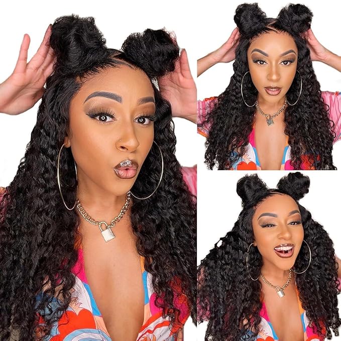 13x6 Deep Wave Lace Front Wigs Human Hair 200 Density Pre Plucked HD Lace Brazilian Virgin Curly Human Hair Wig Wet and Wavy Water Wave Lace Frontal Wigs for Women Natura Black 22 Inch Deep Wave Wig