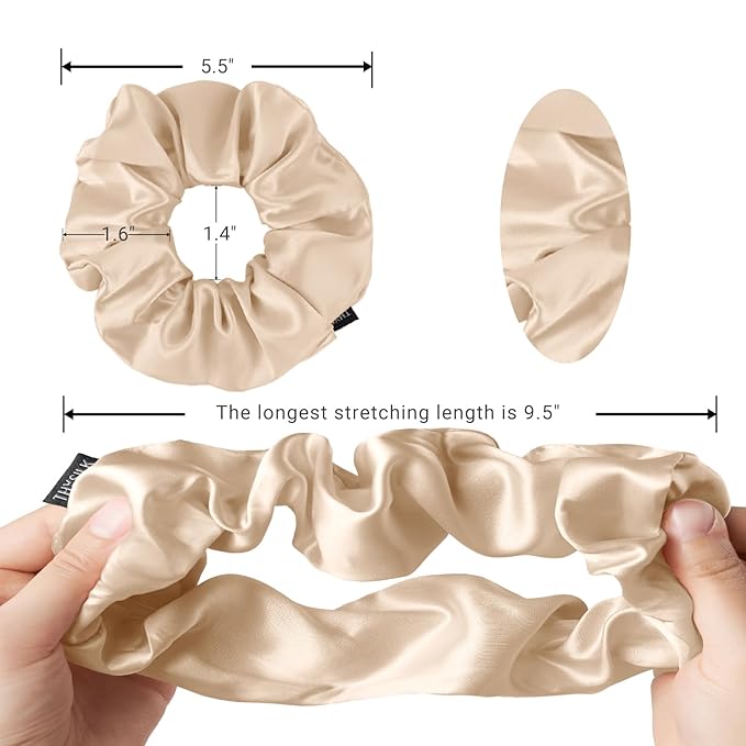 THXSILK Hair Silk Scrunchie for Women's Thick Hair, Champagne, 1 Count