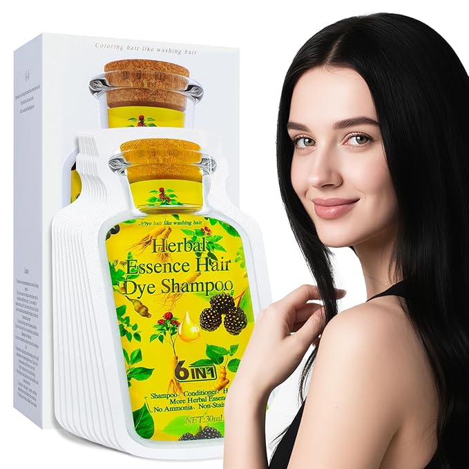 Limer Hair Dye Shampoo Natural Black Pack of 10, Root Touch-up Gray Coverage Hair Color, 6-in-1 Herbal Ingredients, Semi-Permanent Ammonia-Free for Men Women, 1oz/Pack