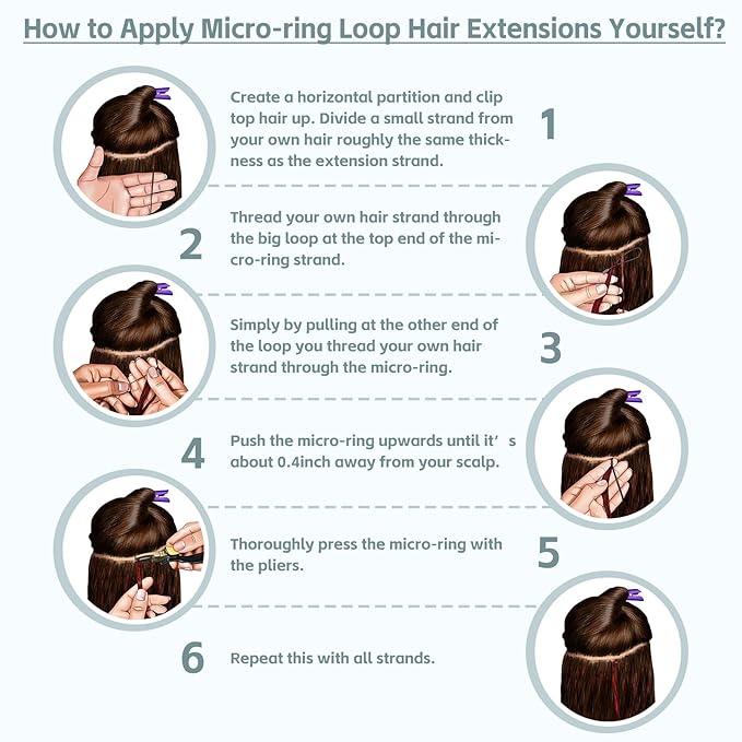 Fshine Micro Ring Human Hair Extensions - Middle Brown Fading to Caramel Highlight, Remy Micro Loop, 20 Inch 50g Balayage Straight Hair