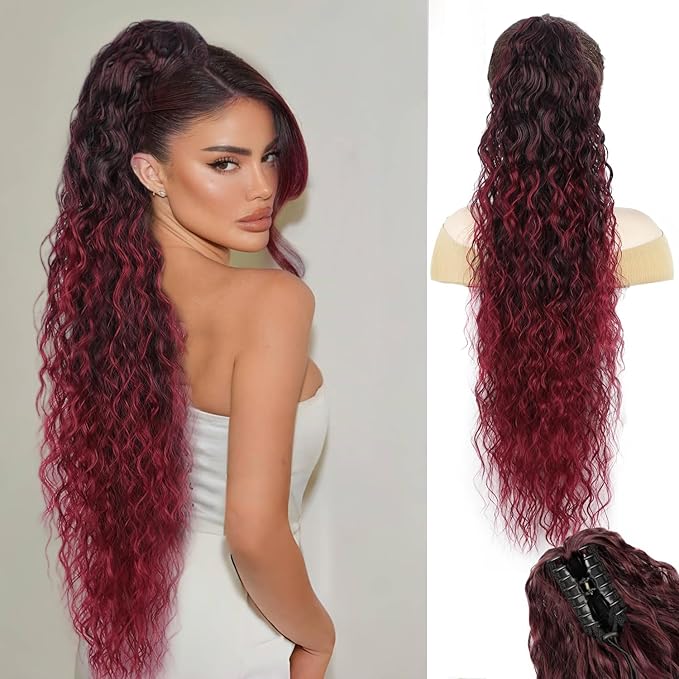 ENBEAUTIFUL 30" Claw Clip Ponytail Extension Long Wavy Ponytail Extension Synthetic Pony Tails Hair Extensions Clip in Hair pieces for Women T1B/bug