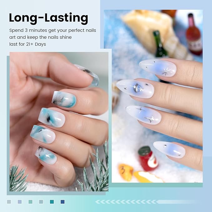 RARJSM Blue Jelly Gel Nail Polish Set 6pcs Clear Crytal Glass Light Royal Navy Blue Series Transparent Sheer Amber Milky Gel Varnish LED UV Curing Requires Soak off French Manicure Home Salon