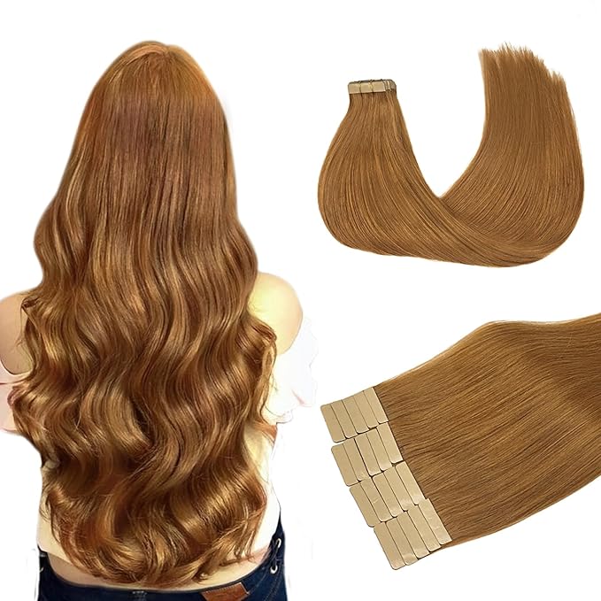 DOORES Hair Extensions Real Human Hair, Medium Auburn 18 Inch 50g 20pcs, Tape in Extensions Skin Weft Natural Remy Straight Hair for Women Seamless Extensions