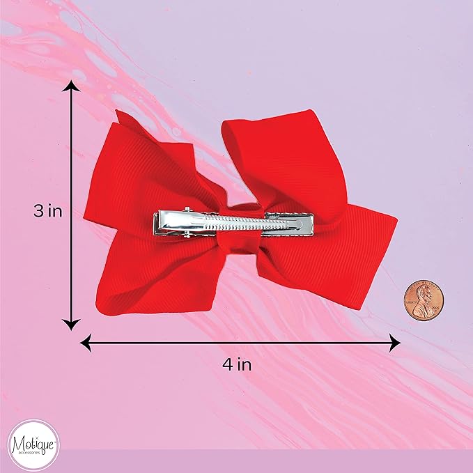4 Inch Grosgrain Hair Bow for Girls - Red