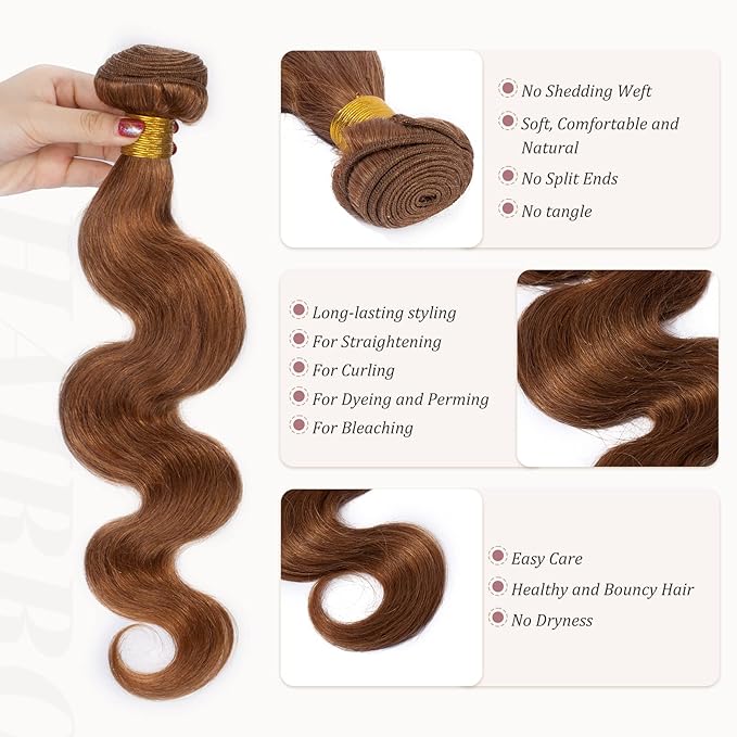 Hairro Sew in Hair Extensions Real Human Hair, 100g/bundle Weave Weft for Women Adding Volume and Length, for DIY Beauty Dating Party, 20 Inch One Bundle Body Wave Auburn