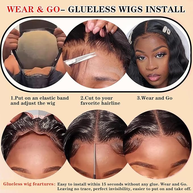 Wear and Go Glueless Wigs Human Hair Loose Deep Wave Lace Front Wigs Human Hair 12A Glueless Wig Human Hair Pre Plucked Pre Cut 5x5 HD Closure Wigs Bleached Knots 210% Density (26 Inch)