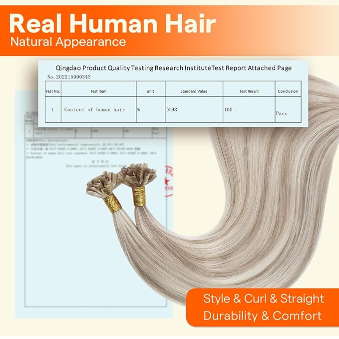 Full Shine Ktip Human Hair Extensions 20 Inch 50 Grams Ash Blonde Highlight Bleach Blonde K Tip Hair Extensions Real Human Hair Fusion Extensions Remy Hair add Length