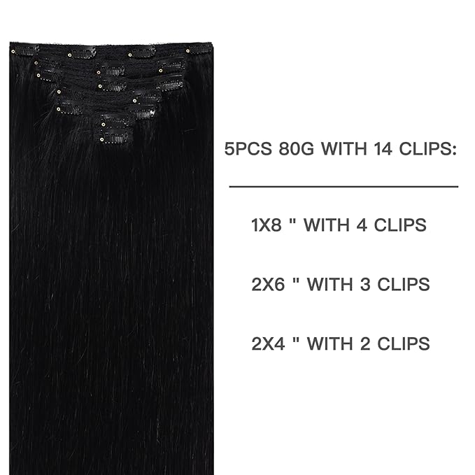 Hair Extensions Clip in Human Hair 12 Inch 80g 5pcs Natural Black Long Straight Remy Extensions Real Human Hair for Women Clip in Hair Extensions