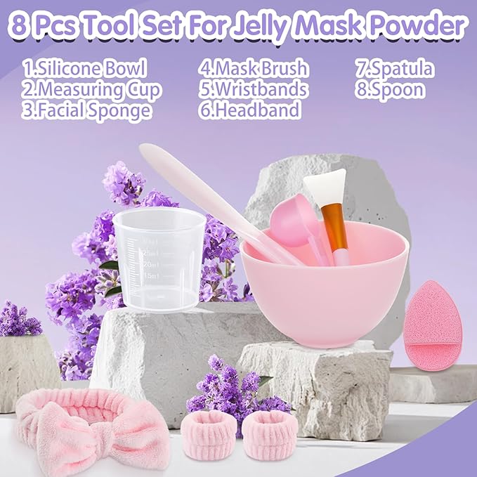 Jelly Masks for Facials Professional, Lavender Jelly Mask Powder with Mixing Bowl Set, Peel Off Hydrojelly Mask for Moisturizing & Hydrating, Spa Use for All Skin, Christmas Gifts for Women