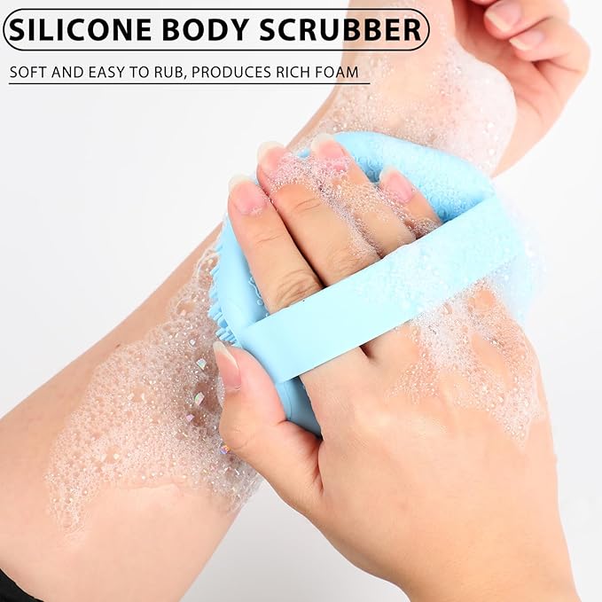 Silicone Body Scrubber, Exfoliating Body Scrubber for Sensitive Skin, SiliconeBody Scrubber Shower Brush, Silicone Body Brush for Showering (Pink, 1Pcs)