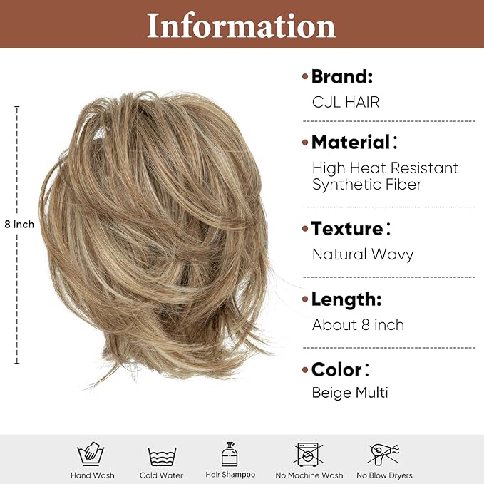 CJL HAIR Claw Clip Short Ponytail Hair Extensions DIY Bendable Metals Messy Bun Hair Piece for Wonen Straight Synthetic Fake Hairpieces Beige Multi