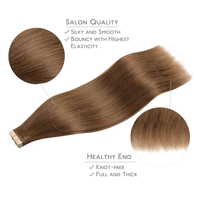 WENNALIFE Tape in Hair Extensions Human Hair, 20pcs 50g 16 inch Light Auburn Brown Remy Hair Extensions Straight Human Hair Tape in Extensions Skin Weft Tape Extensions Human Hair
