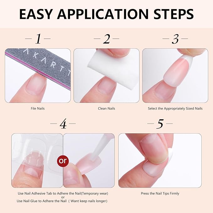 Makartt Press on Nails Kit: Short Classic Monochrome Coffin Tips in 6 Styles 144PCS, Natural Fit with Adhesive Tabs, Nail Glue, and File, Manicure Set for Home Salon