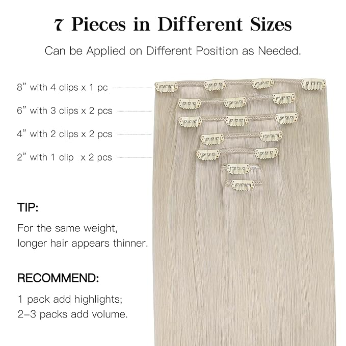 HOTBANANA Human Hair Clip in Hair Extensions, Grey 120g Clip in Hair Extensions Real Human Hair Straight Remy Hair Clip in Hair Extensions 20 Inch 7pcs