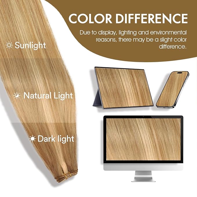 Sew in Hair Extensions Real Human Hair, 110g 20 inch Highlighted Color Ash Brown Mix with Platinum Blonde Hair Extensions Double Weft Remy Straight Weave Bundles Human Hair