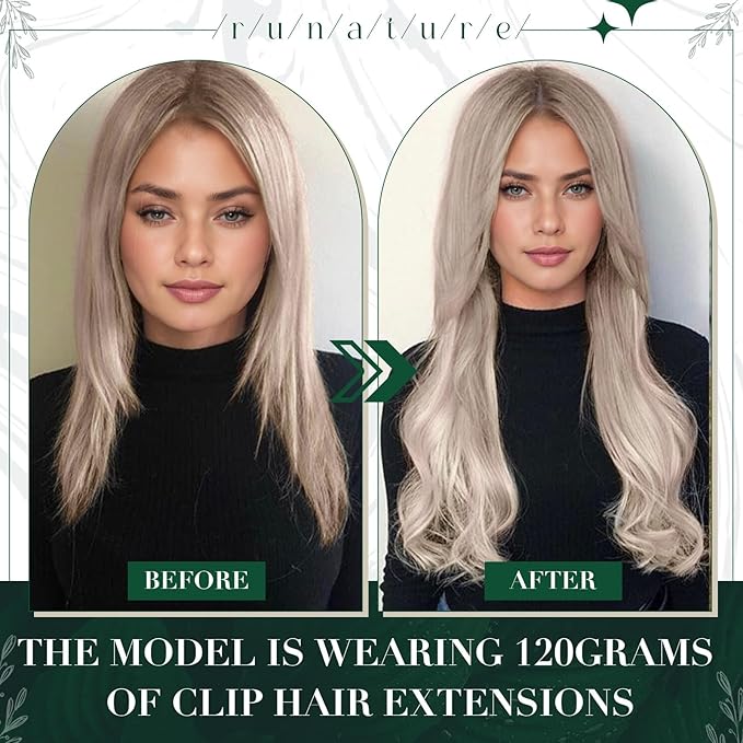 RUNATURE Clip in Hair Extensions Human Hair, Real Hair Extensions Clip Ins, Smooth Soft Remy Hair for Women, Add Hair Volume, Easy to Apply, 14 Inch 50g 3pcs #19P60