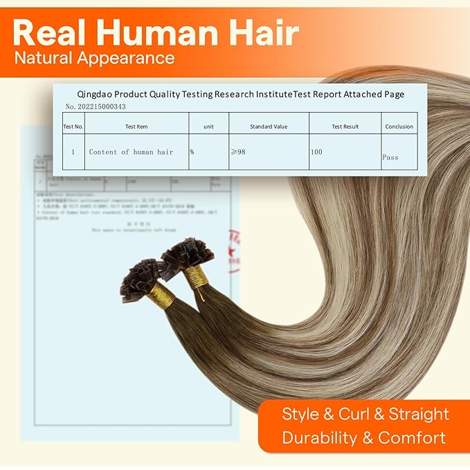 Full Shine Keratin Tip Hair Extensions Human Hair Dark Brown to Ash Brown and Honey Blonde Ktip Human Hair Extensions 14 Inch Fusion Extensions Remy Hair 50 Grams for Women