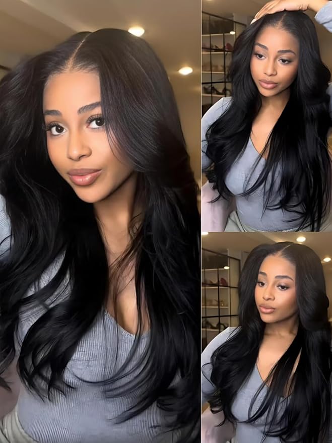 Julia Hair Pre Everything Glueless Wig Human Hair Yaki Straight 13x4 HD Lace with Ear Tape Bye Bye Knots Lace Front Wigs for Women Pre Bleached Invisible Knots Put On and Go Wig 22 Inch