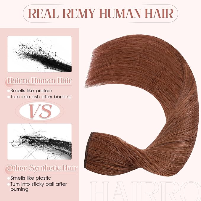Hairro Sew in Hair Extensions Real Human Hair, 100g/bundle Weave Weft for Women Adding Volume and Length, for DIY Beauty Dating Party, 20 Inch One Bundle Straight Dark Auburn