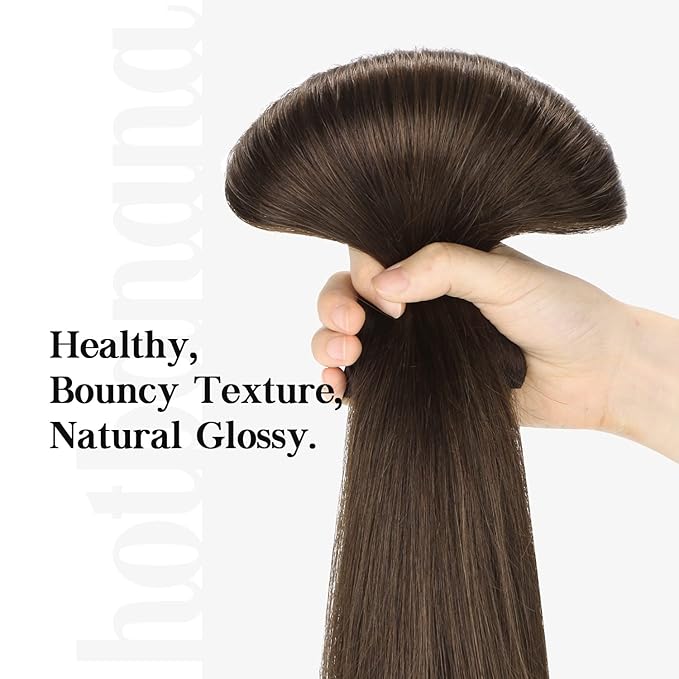 HOTBANANA Human Hair Clip in Hair Extensions, Light Dark Brown 120g Real Human Hair Straight Remy Hair Clip in Hair Extensions 22 Inch 7pcs