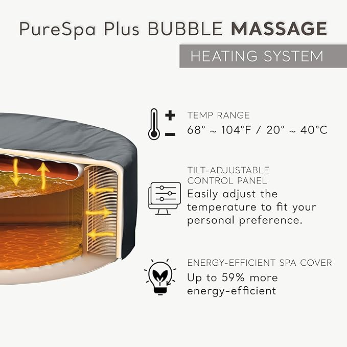 INTEX 28429EP PureSpa Plus Bubble Massage Spa Set: Includes – 2 Contoured Headrest – LED Light – 4 Person Capacity – 77" x 28"