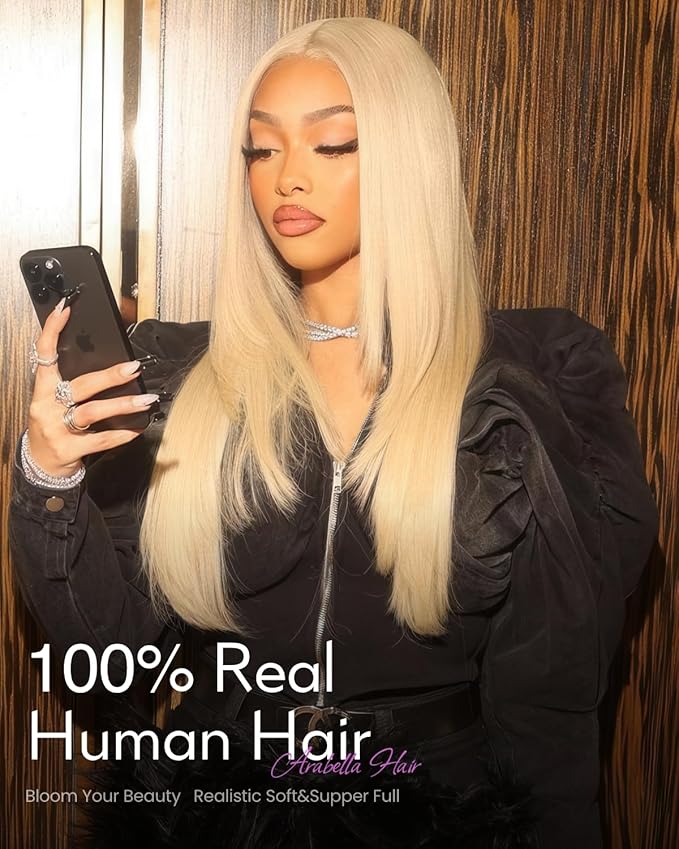 Arabella 613 Lace Front Wig Human Hair 13x4 Blonde Wig Human Hair 230% Density Straight 613 Frontal Wig Pre Plucked With Baby Hair (18inch, 613 blonde straight wig)