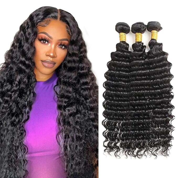 30 32 34 Inch Deep Wave Bundles Human Hair Brazilian Virgin Hair 16 18 20 Inch 3 Bundles 150g Deep Wave Human Hair Bundle Double Weft Natural Black