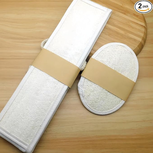 Back & Body Loofah Scrubber Set Natural Exfoliating Back Scrubber with Long Handle + Bath Sponge Luffa for Deep Cleaning in Shower