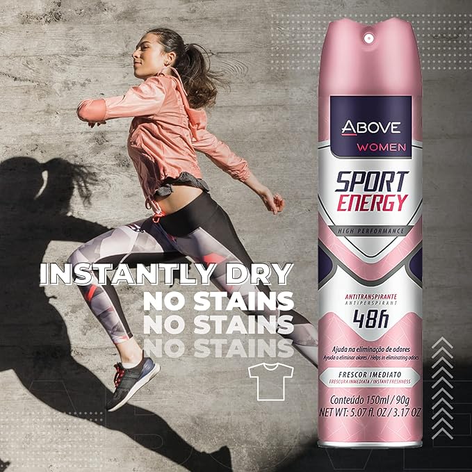 ABOVE 48 Hours Antiperspirant Deodorant, Sport Energy, 3.17 oz - Dry Spray Deodorant for Women - Floral Scent - Antiperspirant Spray - No Stains