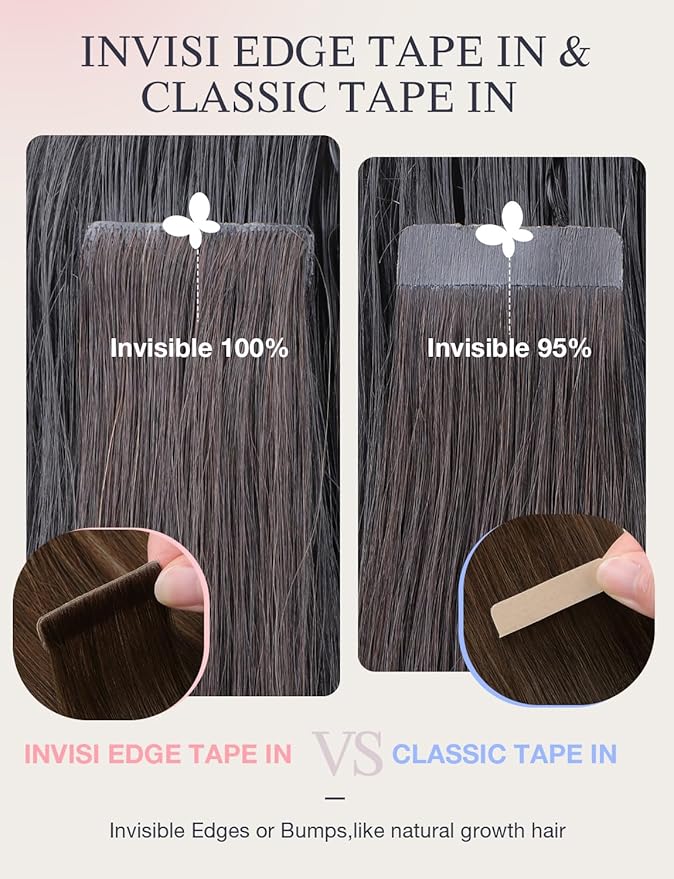 DOORES Invisi Edge Hair Extensions, Chocolate Brown 10 Injection + 10 Classic Tape-ins, 50g 20 Inch, Injection Tape in Extensions, Virgin Human Hair, Thick Ends