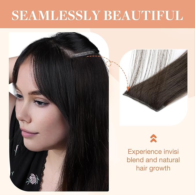 GOO GOO Invisi Edge Clip in Hair Extensions 12inch 85g 7Pcs Injected Seamless PU Clip in Hair Extensions, Virgin Real Human Hair, #2A Light Brown
