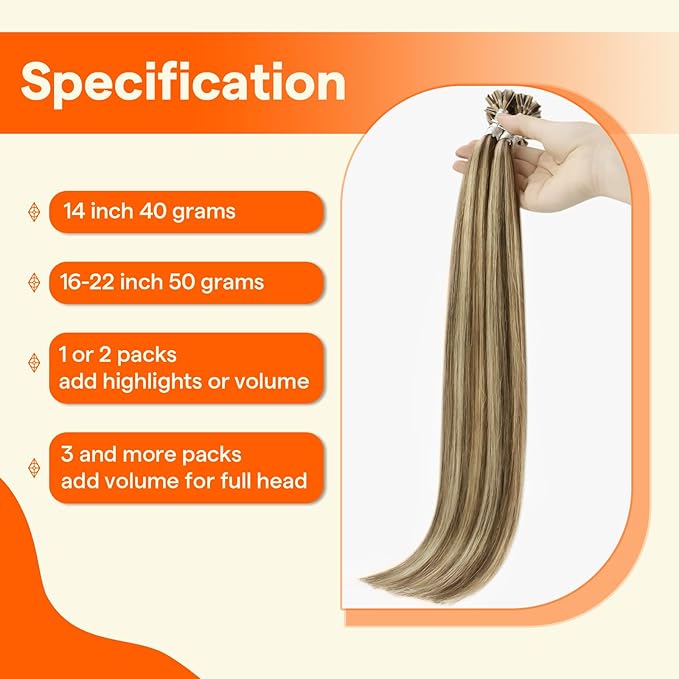 Full Shine U Tip Hair Extensions Remy Hair 18 Inch Highlighted Extensions Color 3 Brown Mixed 27 Honey Blonde Fusion Human Hair 50 Grams U Tip Keratin Hair Extensions