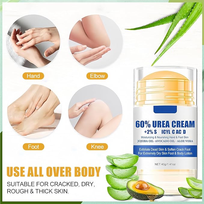 2PCS Foot Cream Set – 60% Urea Foot Cream & Peach Scent Heel Balm Stick – Exfoliating & Moisturizing Foot Care Duo for Dry Cracked Heels & Feet, 1.41oz Each