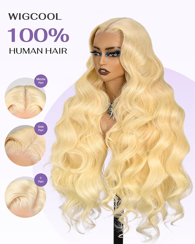 613 13x6 Lace Front Wig Human Hair 180 Density Body Wave Blonde Wig Human Hair 613 HD Lace Frontal Wigs 100% Real Human Hair No Synthetic Blend No Tangle No Shedding Triple Lifespan 3X 30 Inch