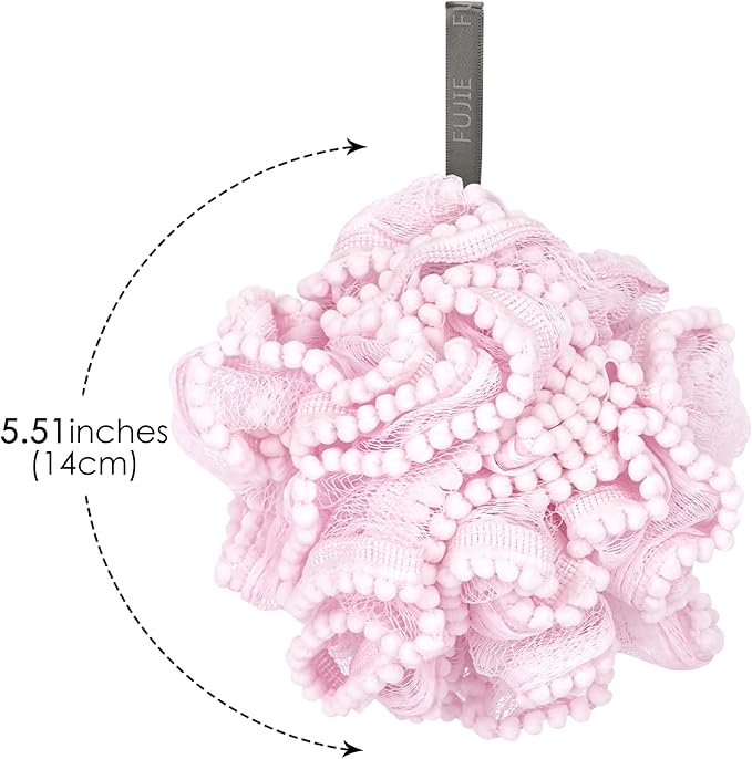 Pink Loofah, Shower Bath Spong, Soft Shower Loofahs Balls, Globose lace Shower Ball, for Body Wash Scrubber Cleaning Loofah Bathroom Accessories (2Pcs Pink)