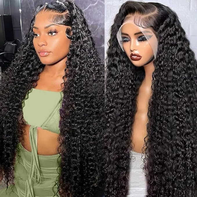 Oxcart Deep Wave Lace Front Wigs Human Hair 24 Inch 200 Density 13x6 HD Lace Frontal Wigs Pre Plucked Glueless Brazilian Virgin Human Wig with Baby Hair Deep Wave Wigs for Women Natural Black