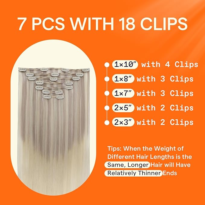 Full Shine Blonde Clip in Hair Extensions Real Hair Extensions Clip in Human Hair Nordic Balayage 18 Ash Blonde Fading to 22 and 60 Double Weft Straight Hair 7 Pcs 16 Inch 120 G