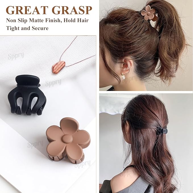 Classic Assorted Hair Claw Clips for Women Thick/Thin Hair, Set of 5, Brown & Black (02)