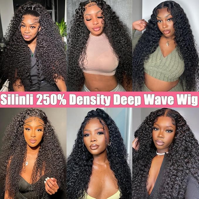 20 Inch 250% Density 13x6 Deep Wave Lace Front Wigs Human Hair Curly HD Lace Front Human Hair Wig Pre Plucked 100% Real Human Hair No Synthetic Blend No Tangle No Shedding Triple Lifespan 3X